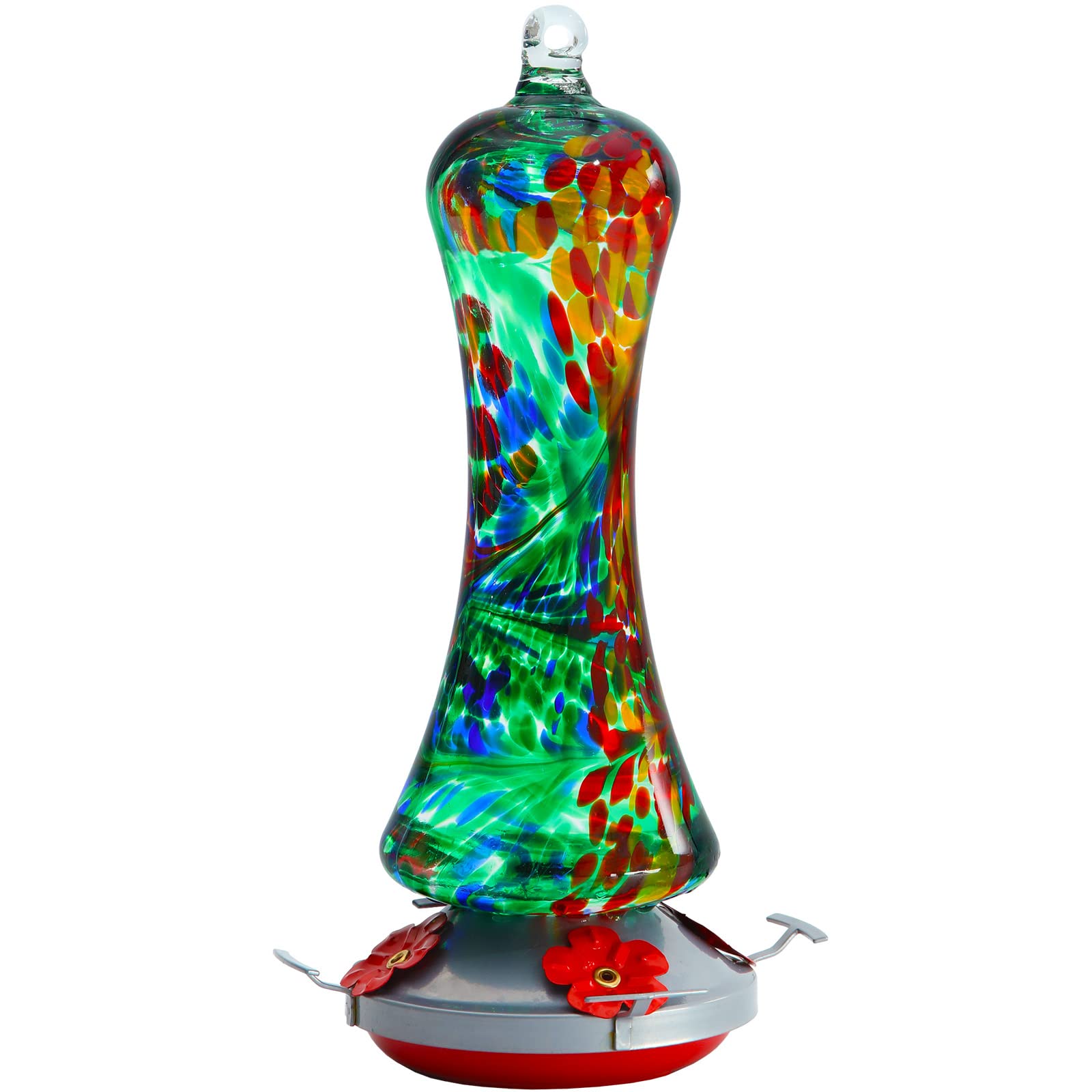 Outdoor Glass Hummingbird Feeder for Women: Ant Moat Included, Metal Base, 4 Feeding Ports & Perch, Leak Proof, 38 fl.oz