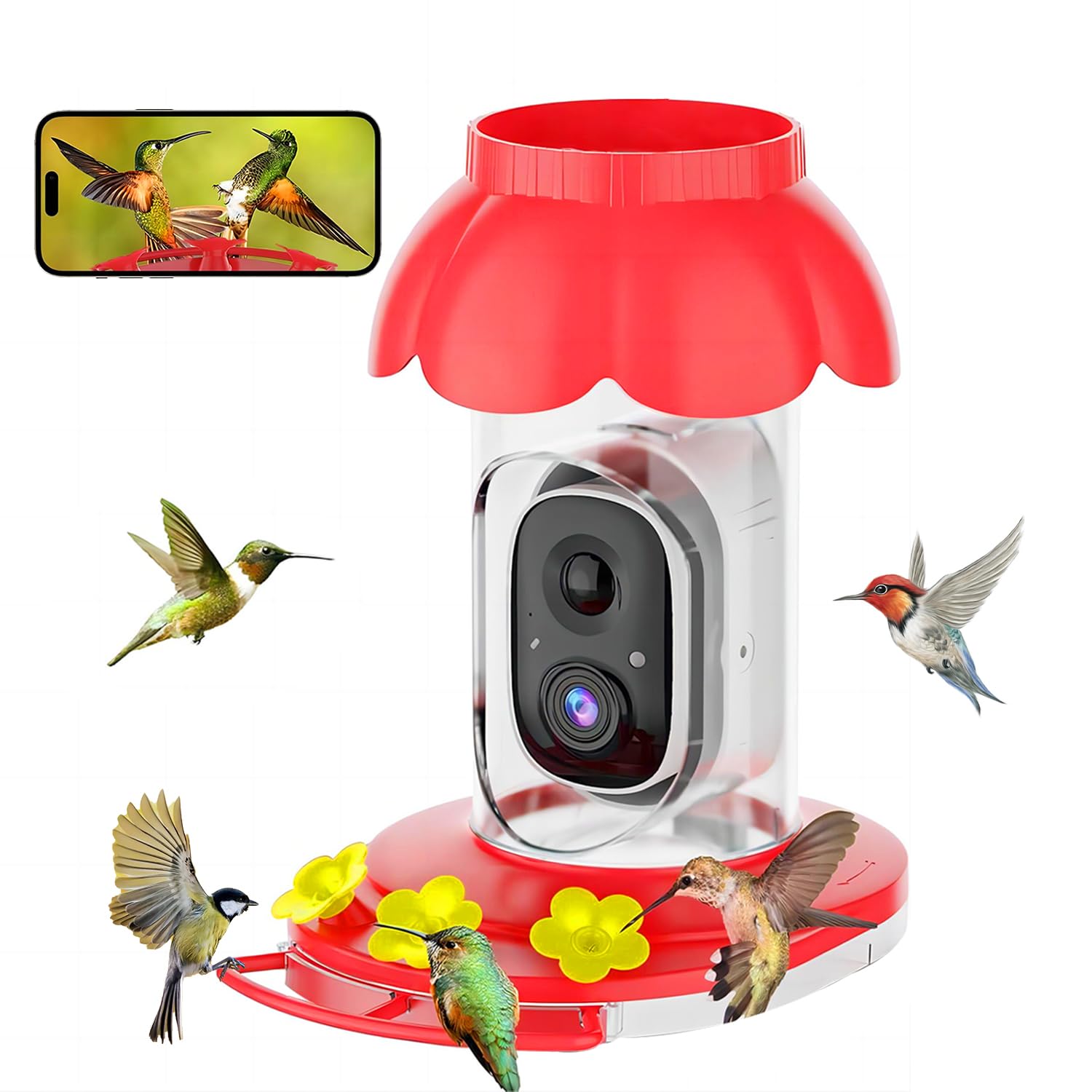 Hummingbird Feeder with Camera for Bird Lovers Outdoors Video Watching AI Camera with Auto Capture Videos & Motion Detec