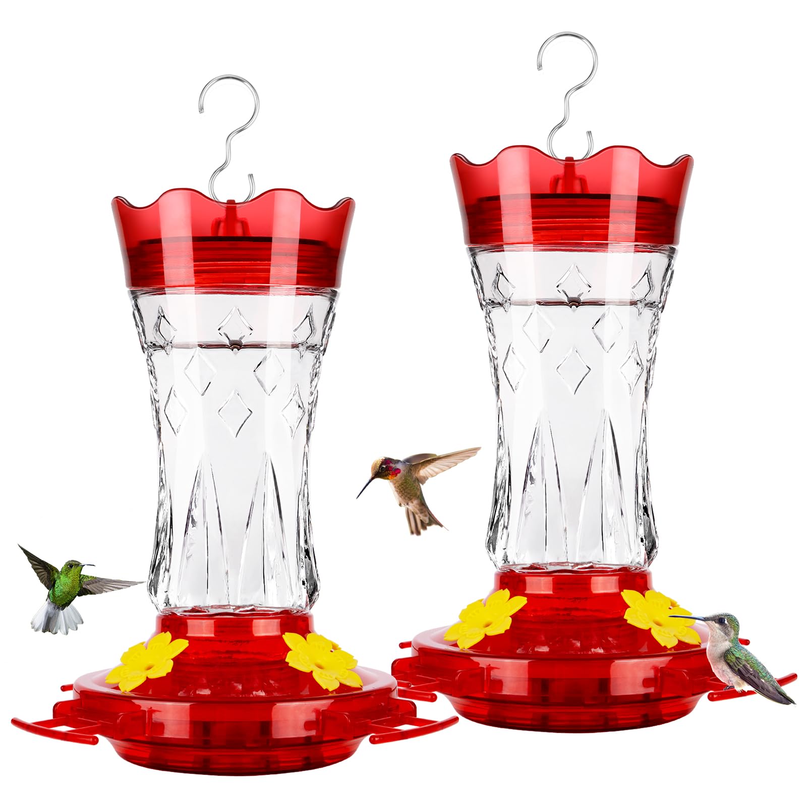BOLITE Glass Hummingbird Feeders for Outdoor Hanging, 2 Pack, Red, Gifts for Women Men