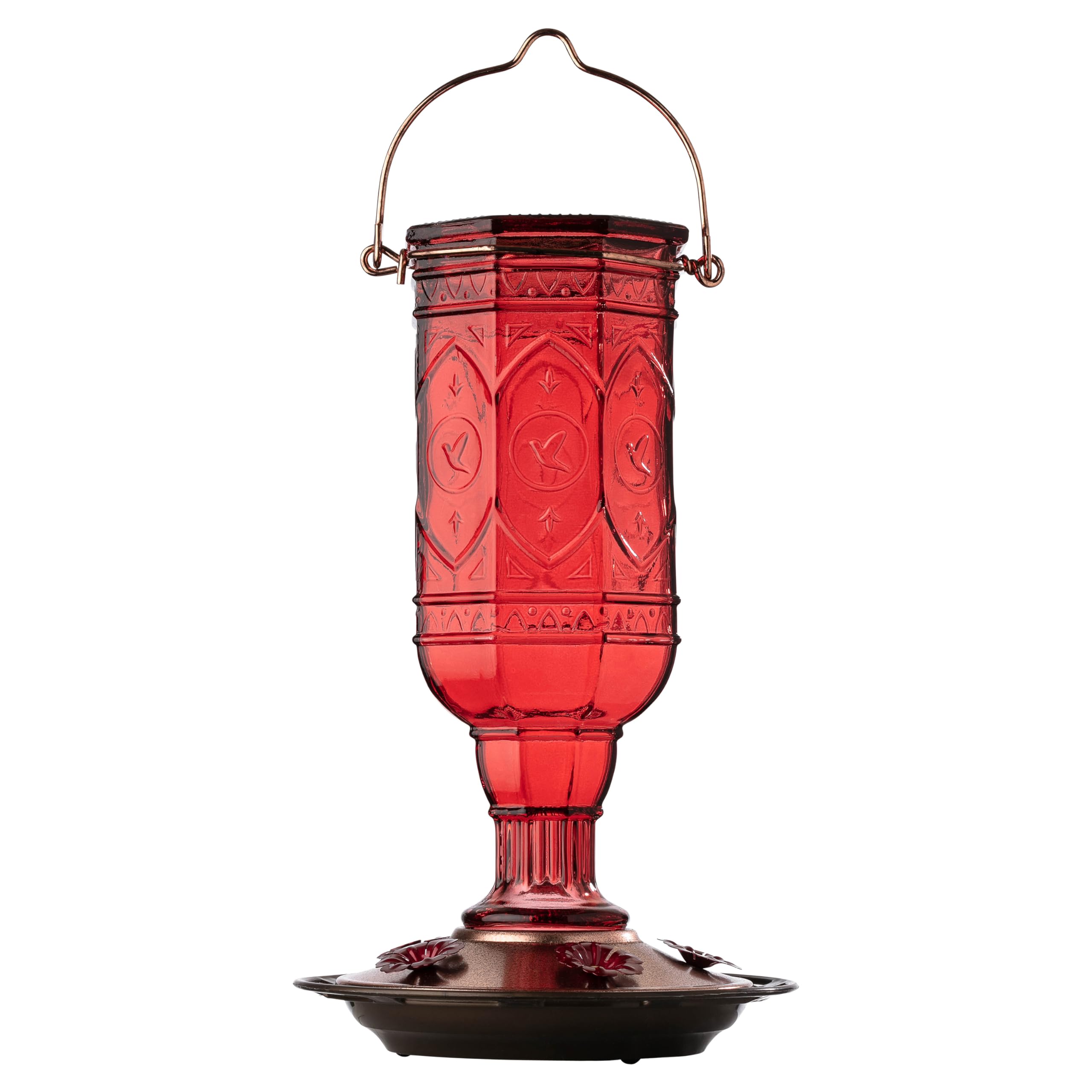 Red Bird Feeder Glass Hummingbird Feeders for Outdoor Use, 5 Feeding Stations, 20 Ounces: Attractive Red Design, Multipl