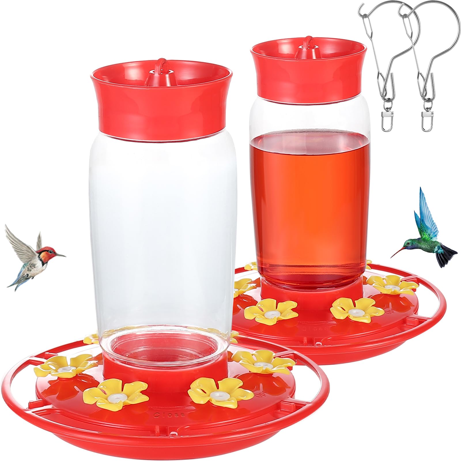 2 Pack 22oz Plastic Hummingbird Feeders with Ant Moat and Bee Proof Design Perfect for Outdoors