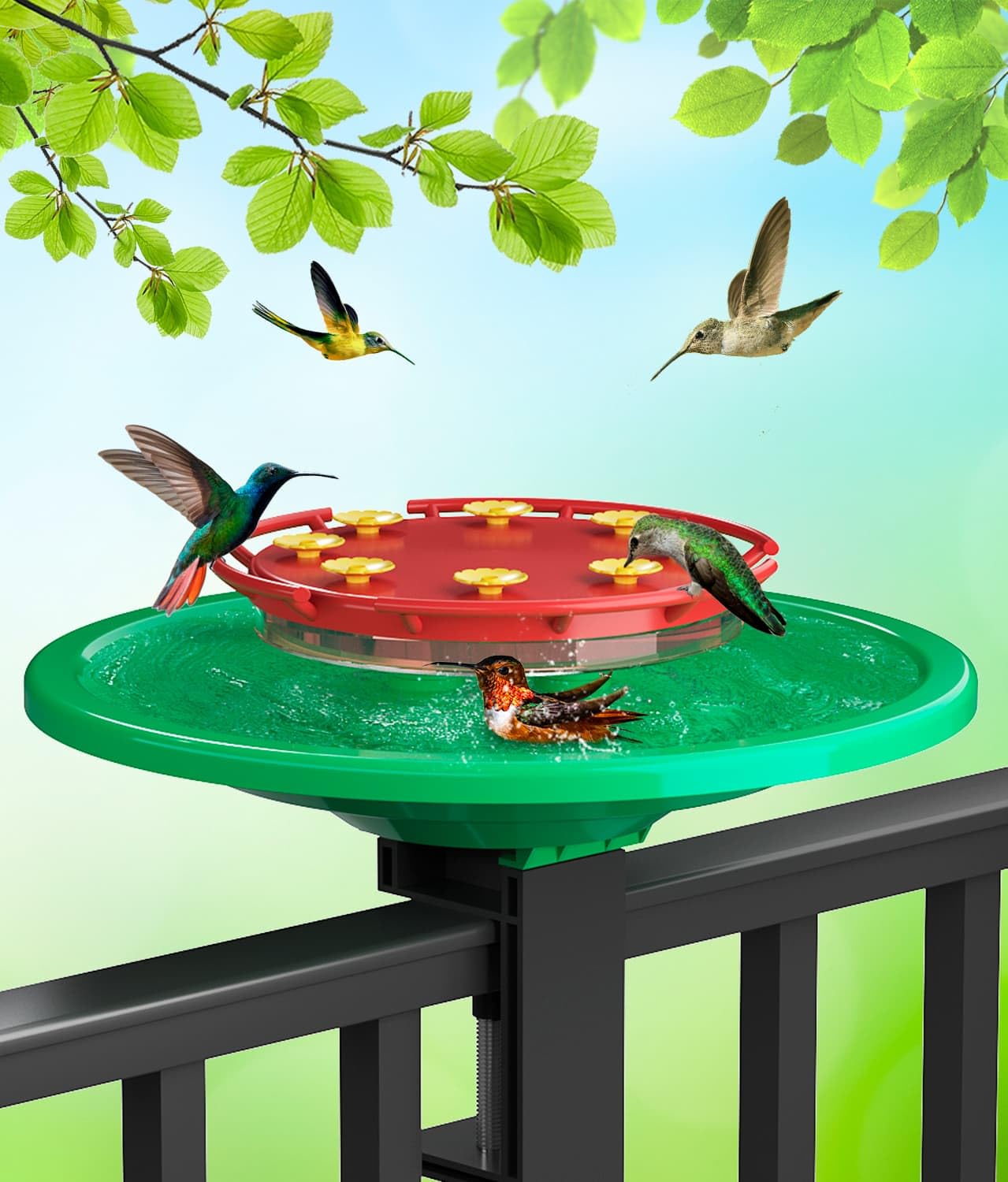 Outdoor Hummingbird Feeders with Large Ant Moat and 8 Bee Guard Ports
| Adjustable C-Clamp Stand 13 oz Hummingbird Feed